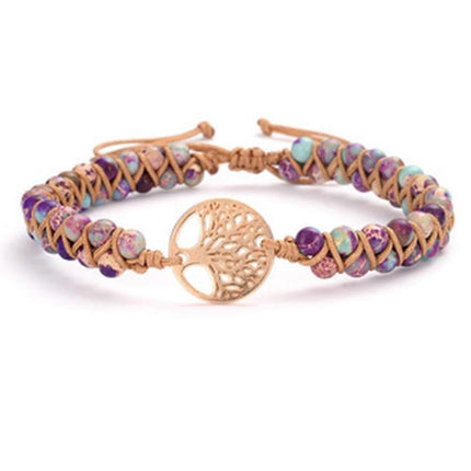 Healing Crystal Bracelets for Women Natural Gemstone Yoga Reiki Chakras Beads Anxiety Tree of Life Lucky Charm Braided Bracelet Adjustable Jewelry.