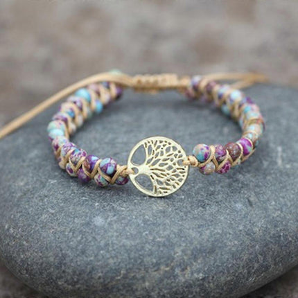 Healing Crystal Bracelets for Women Natural Gemstone Yoga Reiki Chakras Beads Anxiety Tree of Life Lucky Charm Braided Bracelet Adjustable Jewelry.