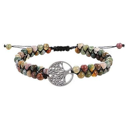 Healing Crystal Bracelets for Women Natural Gemstone Yoga Reiki Chakras Beads Anxiety Tree of Life Lucky Charm Braided Bracelet Adjustable Jewelry.