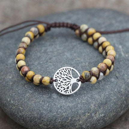 Healing Crystal Bracelets for Women Natural Gemstone Yoga Reiki Chakras Beads Anxiety Tree of Life Lucky Charm Braided Bracelet Adjustable Jewelry.