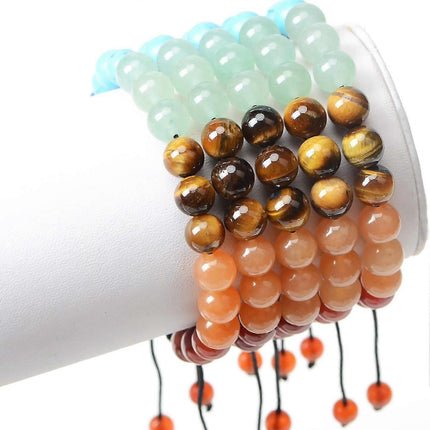 Natural Healing Crystal Gemstone Beads Unisex Adjustable Macrame Bracelets 8mm.