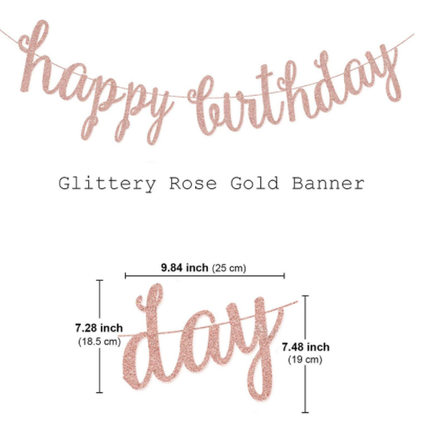 Pink Rose Gold Birthday Party Decorations Set, Rose Gold Glittery Happy Birthday Banner, Tissue Paper Pom.