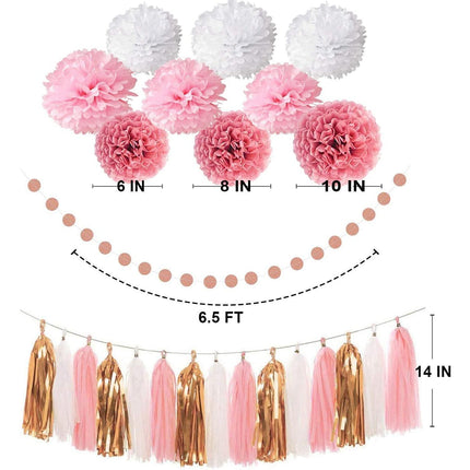 Pink Rose Gold Birthday Party Decorations Set, Rose Gold Glittery Happy Birthday Banner, Tissue Paper Pom.