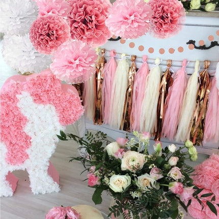 Pink Rose Gold Birthday Party Decorations Set, Rose Gold Glittery Happy Birthday Banner, Tissue Paper Pom.