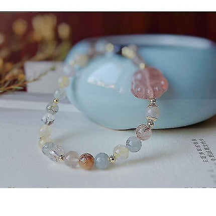Natural Pink Strawberry Crystal Cat's Claw Pendant Tassel Bracelet.