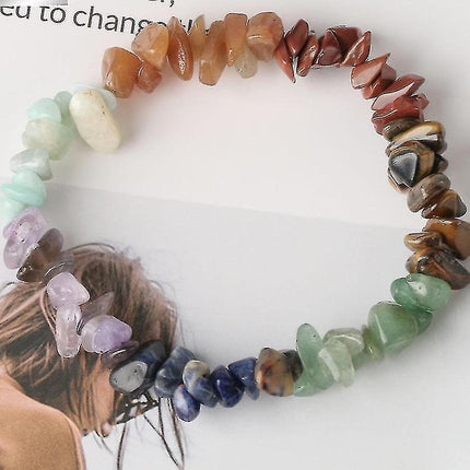 Natural Stone 7-chakra Chip Beads Healing Crystal Bracelet.