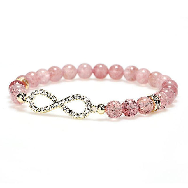Natural Strawberry Healing Bracelet Women's Girl's Crystal Round Bead Zircon Hand Chain.