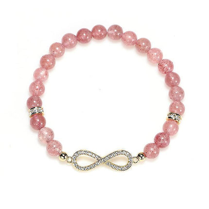 Natural Strawberry Healing Bracelet Women's Girl's Crystal Round Bead Zircon Hand Chain.