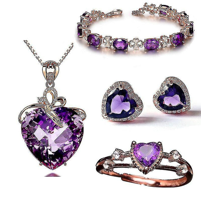 Women Jewelry Set Crystal Necklace Earrings Bracelet Ring Set,jewelry Gifts For Mother Wife Girls.
