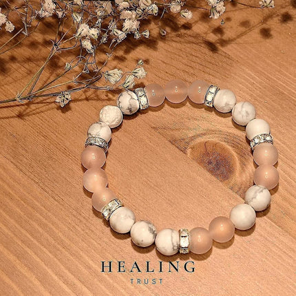Women's Rose Quartz Bracelet Rose Quartz Crystal + White Lava Aromatherapy Crystal Stone.