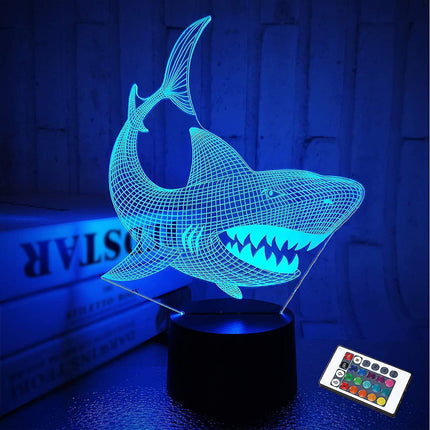 Shark 3D Illusion Night Light Animal Touch Table Desk Lamp, With Remote Control.