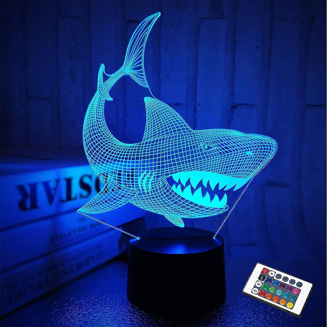 Shark 3D Illusion Night Light Animal Touch Table Desk Lamp, With Remote Control.