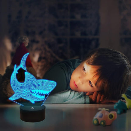 Shark 3D Illusion Night Light Animal Touch Table Desk Lamp, With Remote Control.