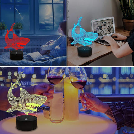 Shark 3D Illusion Night Light Animal Touch Table Desk Lamp, With Remote Control.