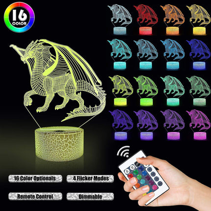 3D Dragon Lamp Night Light 3D Illusion lamp  16 Color.