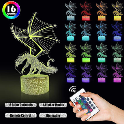 3D Dragon Lamp Night Light 3D Illusion lamp  16 Color.