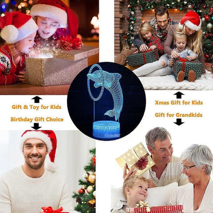Dolphin series 3D night light remote controlled table lamp with LED color transition.
