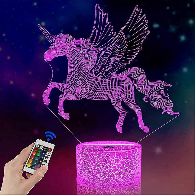 Unicorn Gifts for Grils3D Illusion Night Light Bedside Lamp wtih Remote Control 16 Colors Changing Dim Function.
