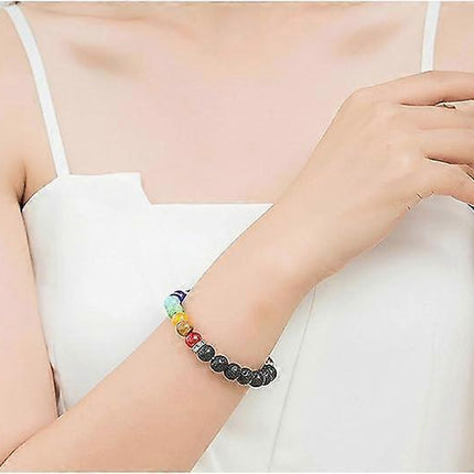 Bracelets for Women 8mm Chakra Natural Stone Bracelet Lava Rock 7 Chakras Crystals and Healing Stones Bracelets Stress Relief Yoga Anxiety Bead Bracel.