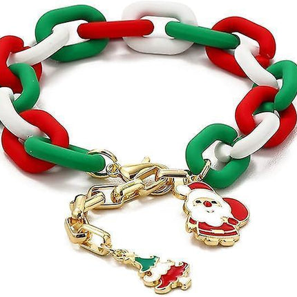 Christmas Beaded Pendant Bracelet Adjustable Christmas Tree Claus Snowman Crystal Imitation Pearl Pendant Chain Bracelet For Women Christmas Gifts.