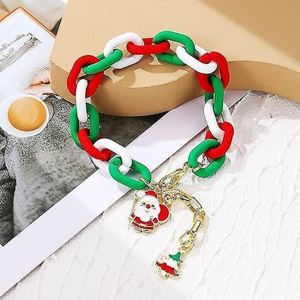 Christmas Beaded Pendant Bracelet Adjustable Christmas Tree Claus Snowman Crystal Imitation Pearl Pendant Chain Bracelet For Women Christmas Gifts.