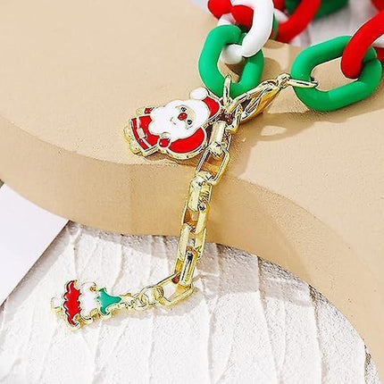 Christmas Beaded Pendant Bracelet Adjustable Christmas Tree Claus Snowman Crystal Imitation Pearl Pendant Chain Bracelet For Women Christmas Gifts.