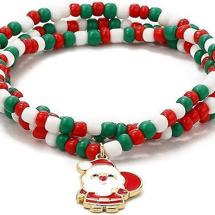 Christmas Beaded Pendant Bracelet Adjustable Christmas Tree Claus Snowman Crystal Imitation Pearl Pendant Chain Bracelet For Women Christmas Gifts.