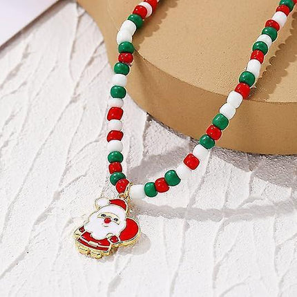 Christmas Beaded Pendant Bracelet Adjustable Christmas Tree Claus Snowman Crystal Imitation Pearl Pendant Chain Bracelet For Women Christmas Gifts.