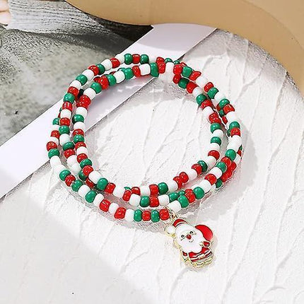Christmas Beaded Pendant Bracelet Adjustable Christmas Tree Claus Snowman Crystal Imitation Pearl Pendant Chain Bracelet For Women Christmas Gifts.