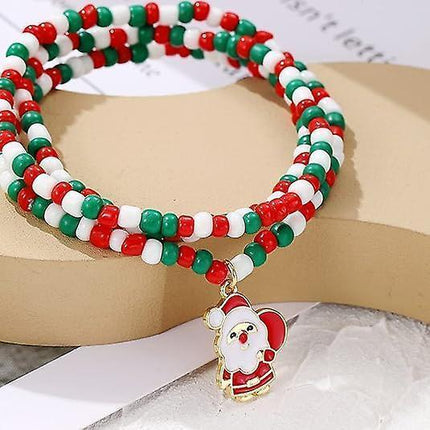 Christmas Beaded Pendant Bracelet Adjustable Christmas Tree Claus Snowman Crystal Imitation Pearl Pendant Chain Bracelet For Women Christmas Gifts.