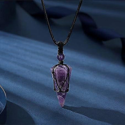Crystal Necklace for Men Women Healing Crystal Stone Bar Pendant Necklace Adjustable Rope Necklace Natural Gemstone Necklace Jewelry.