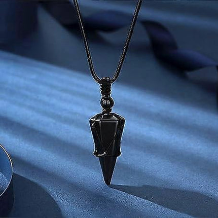 Crystal Necklace for Men Women Healing Crystal Stone Bar Pendant Necklace Adjustable Rope Necklace Natural Gemstone Necklace Jewelry.