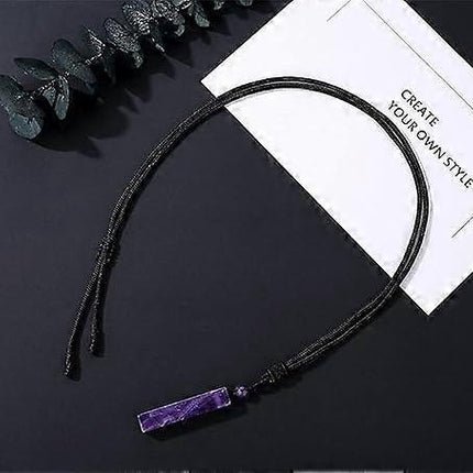 Crystal Necklace for Men Women Healing Crystal Stone Bar Pendant Necklace Adjustable Rope Necklace Natural Gemstone Necklace Jewelry.
