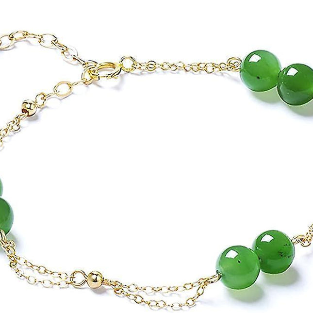 Feng Shui Hetian Jasper Bracelet Wealth Bracelet With 14k Gold Natural Authentic Green Gem Crystal Reiki Amulet Good Fortune Lucky Wealth Bracelet Men.
