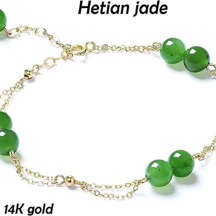 Feng Shui Hetian Jasper Bracelet Wealth Bracelet With 14k Gold Natural Authentic Green Gem Crystal Reiki Amulet Good Fortune Lucky Wealth Bracelet Men.