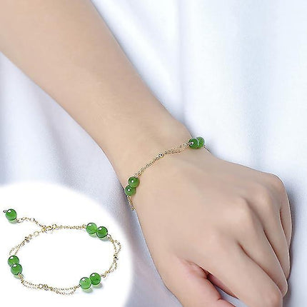 Feng Shui Hetian Jasper Bracelet Wealth Bracelet With 14k Gold Natural Authentic Green Gem Crystal Reiki Amulet Good Fortune Lucky Wealth Bracelet Men.
