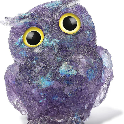 Hand Carved Natural Crystal Owl Statue Reiki Healing Gemstone Animal Figurines Home Office Car Decoration Best Gifts 2.4 Inch.