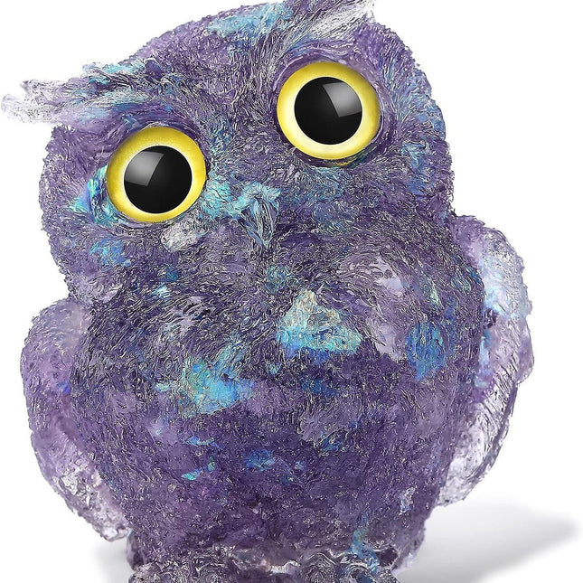Hand Carved Natural Crystal Owl Statue Reiki Healing Gemstone Animal Figurines Home Office Car Decoration Best Gifts 2.4 Inch.