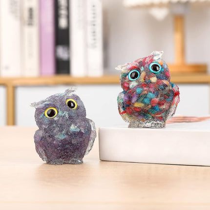Hand Carved Natural Crystal Owl Statue Reiki Healing Gemstone Animal Figurines Home Office Car Decoration Best Gifts 2.4 Inch.