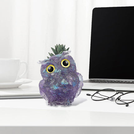 Hand Carved Natural Crystal Owl Statue Reiki Healing Gemstone Animal Figurines Home Office Car Decoration Best Gifts 2.4 Inch.