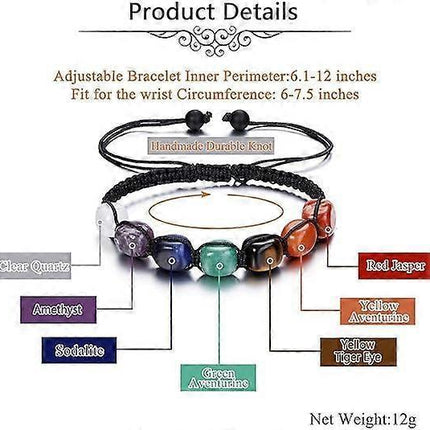 Healing Crystal Bead Bracelet Women Natural Gemstones Yoga Reiki Chakras Stone Beads Anxiety Braided Bracelet Adjustable Jewelry Men Gifts.