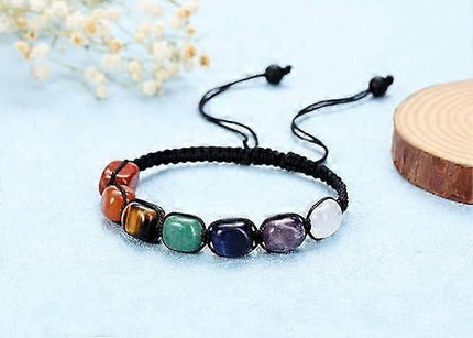 Healing Crystal Bead Bracelet Women Natural Gemstones Yoga Reiki Chakras Stone Beads Anxiety Braided Bracelet Adjustable Jewelry Men Gifts.