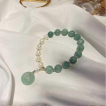 Healing Crystal Bracelet Gold Wealthy Lucky Pearl Feng Shui Jade Bracelet for Women.