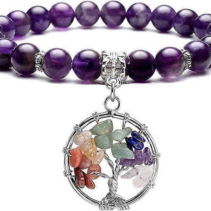 Healing Crystals Beaded Bracelet 7 Chakra Yoga Meditation Stone Bracelets Tree of Life Stretch Bracelet for Women Girls.