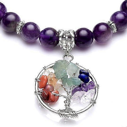 Healing Crystals Beaded Bracelet 7 Chakra Yoga Meditation Stone Bracelets Tree of Life Stretch Bracelet for Women Girls.