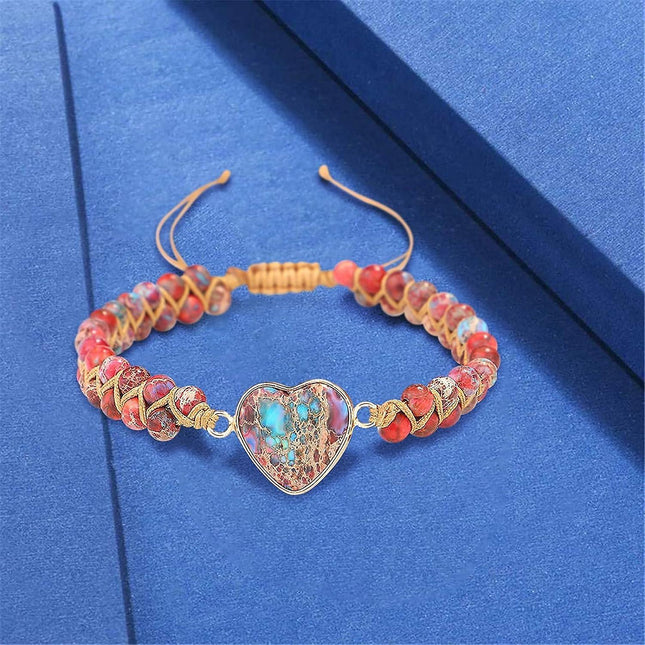 Healing Stone Bracelet Beads Yoga Bracelet Turquoise Natutal Stone Chakra Crystal Energy Heart Charm Bracelet Handmade.