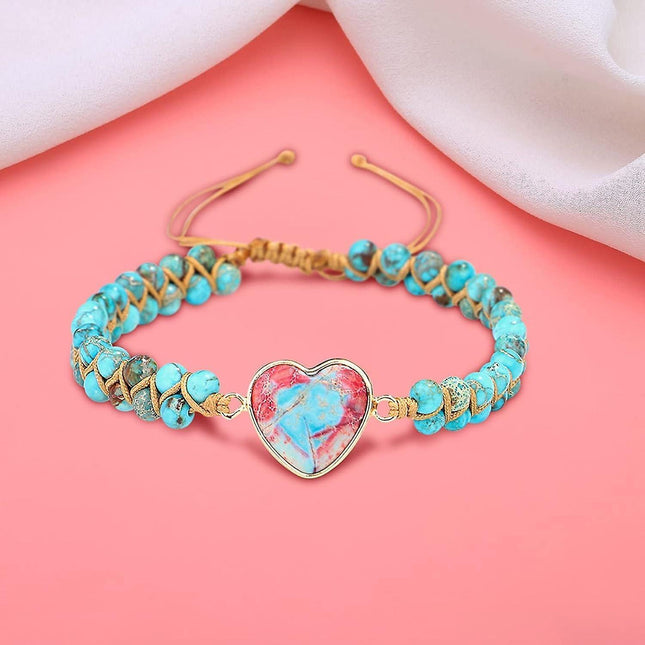 Healing Stone Bracelet Beads Yoga Bracelet Turquoise Natutal Stone Chakra Crystal Energy Heart Charm Bracelet Handmade.