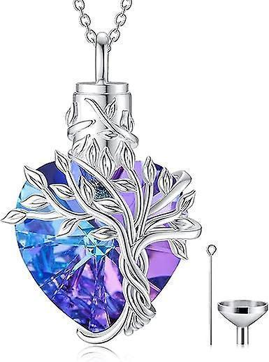 Heart Tree Of Life Urn Necklace For Ashes Sterling Silver Cremation Jewelry With Crystal W/funnel Filler Memorial Jewelry Gifts For Women Girls.