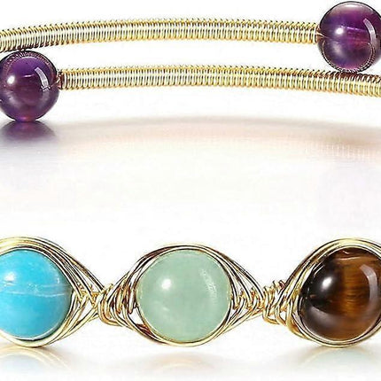 Heyone7 Chakra Crystal Yoga Meditation Bracelets for Women Girls 14K Gold Wire Wrapped Healing Crystals Stone Bracelet Adjustable Gemstones Bead Cuff.