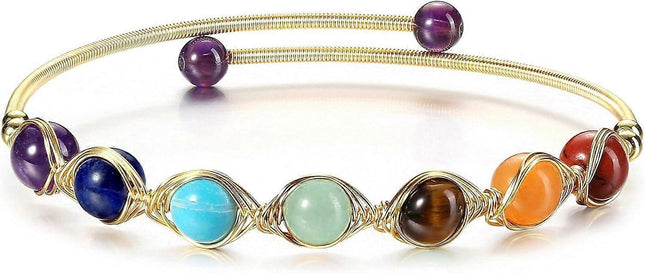 Heyone7 Chakra Crystal Yoga Meditation Bracelets for Women Girls 14K Gold Wire Wrapped Healing Crystals Stone Bracelet Adjustable Gemstones Bead Cuff.